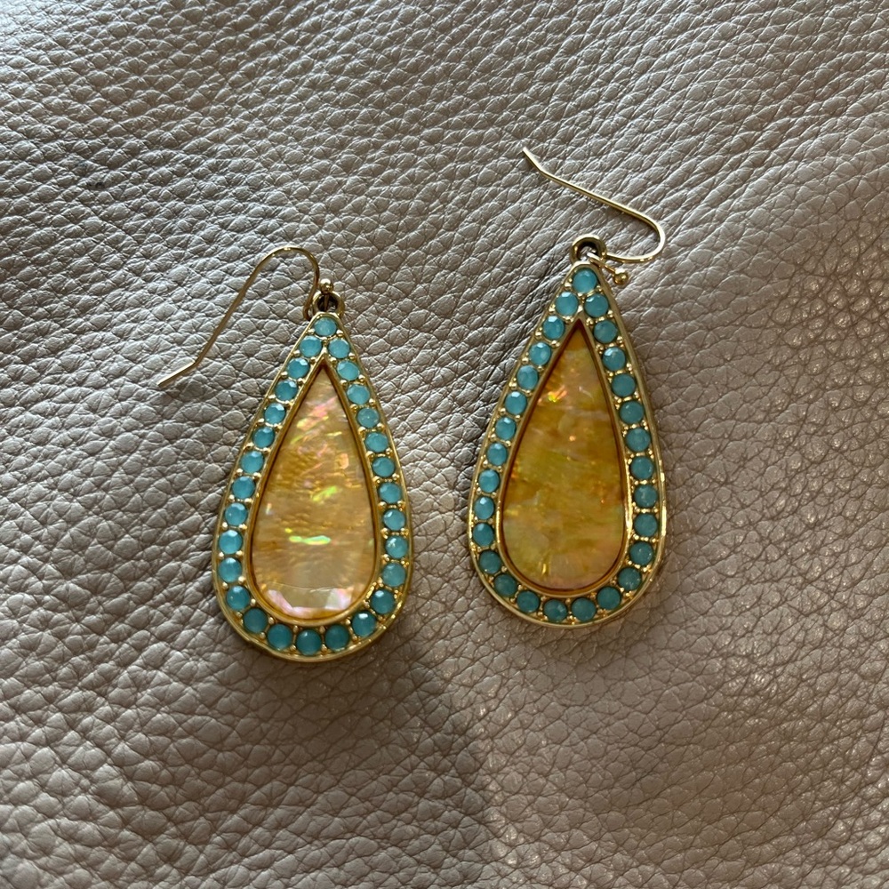 Elegant Gold and Turquoise Teardrop Earrings-Lia Sophia